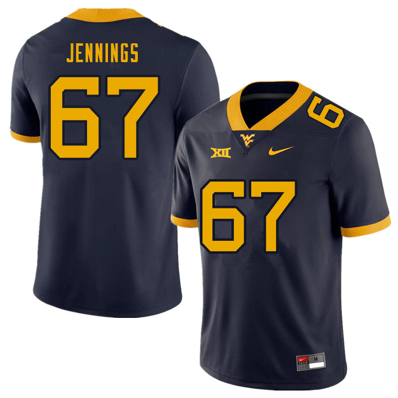 NCAA Men's Chez Jennings West Virginia Mountaineers Navy #67 Nike Stitched Football College Authentic Jersey LV23R01KH